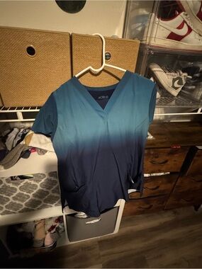 Smart Scrubs Women's Ombre V-Neck Scrub Top & Bottoms - Teal to Navy Blue